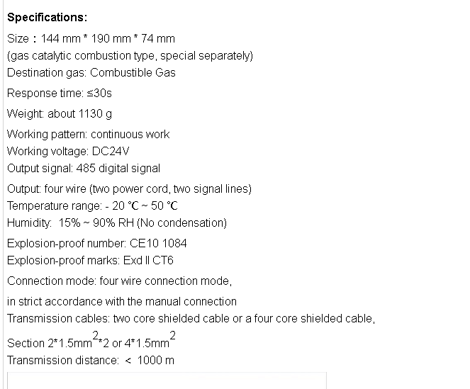 Industrial EX CH4 LPG Natural Gas Detect Transmitter
